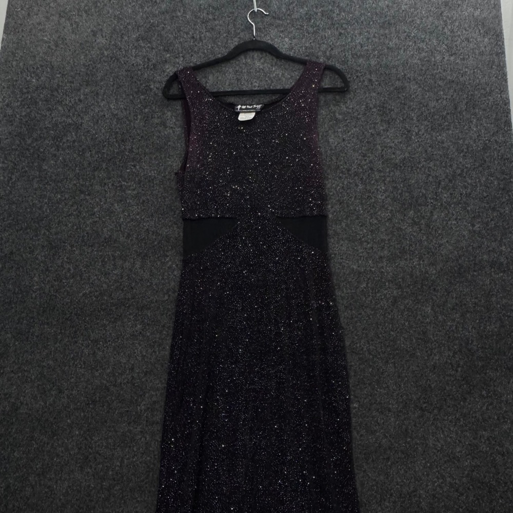 Vintage All That Jazz Glitter Mesh Cutout Maxi Dress Black Purple Medium J410256